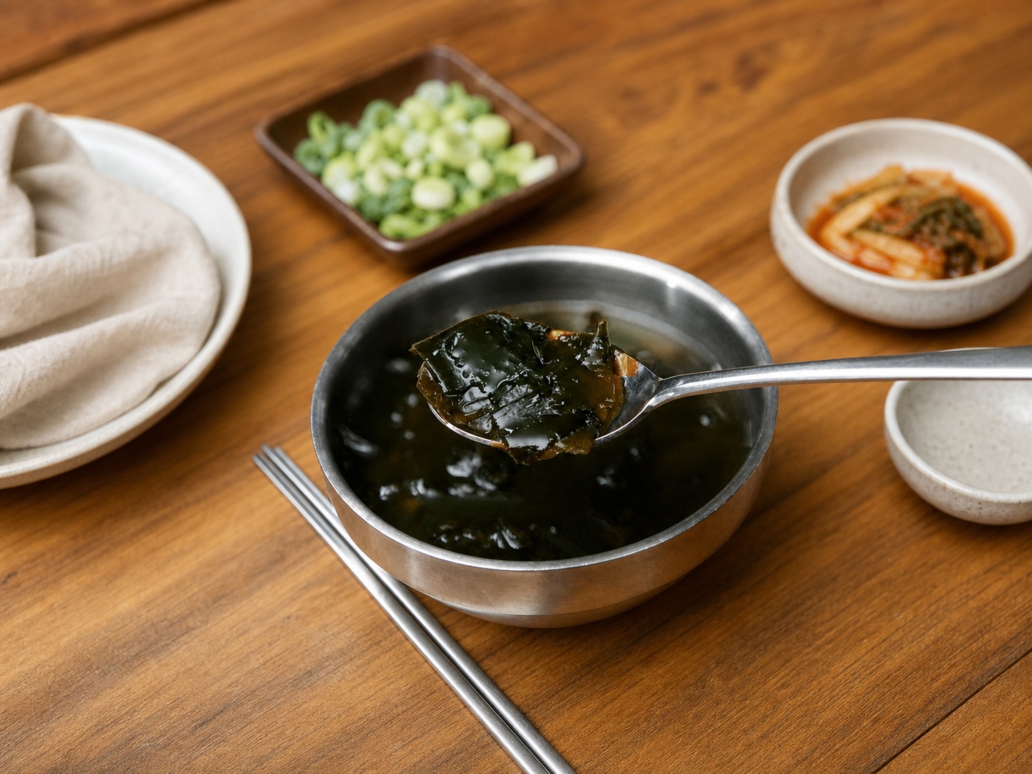 Korean miyeokguk seaweed soup in a ceramic bowl